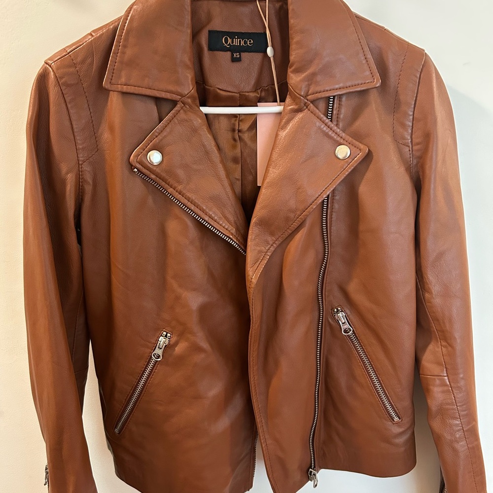 Quince Women's Tan Leather Moto Jacket